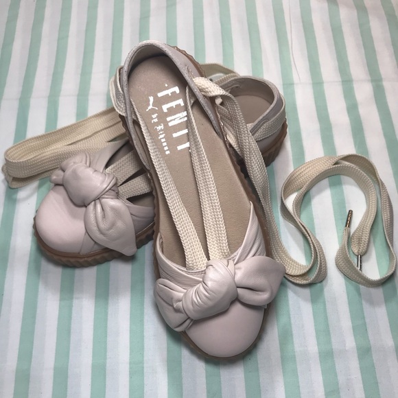 Puma Fenty Rihanna Pink Tint Oatmeal Bow Creepers - Picture 5 of 7